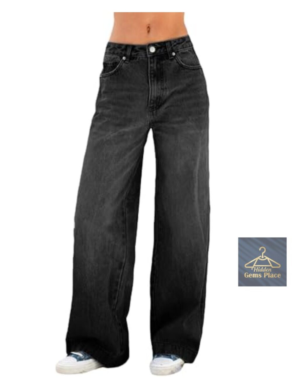 Womens Straight Leg Wide Leg Jeans High Waisted Stretchy Baggy Denim Pants